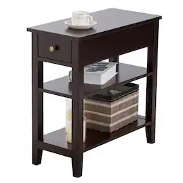 Costway - 3Tier Nightstand Bedside Table Sofa Side End Table w/Double Shelves Drawer - Brown