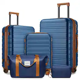 BreeBe - Luggage Sets 5 Piece with Duffel Bags, Hardside Expandable Suitcases with Spinner Wheels - Blue+Brown