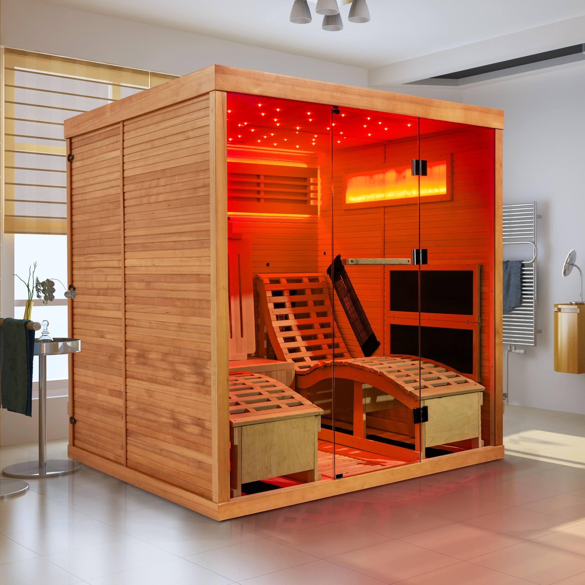 Angle. U-HOMY - U-HOMY Luxurious Infrared Sauna 2 Person W/ Comfortable Recliner - Wood Color.