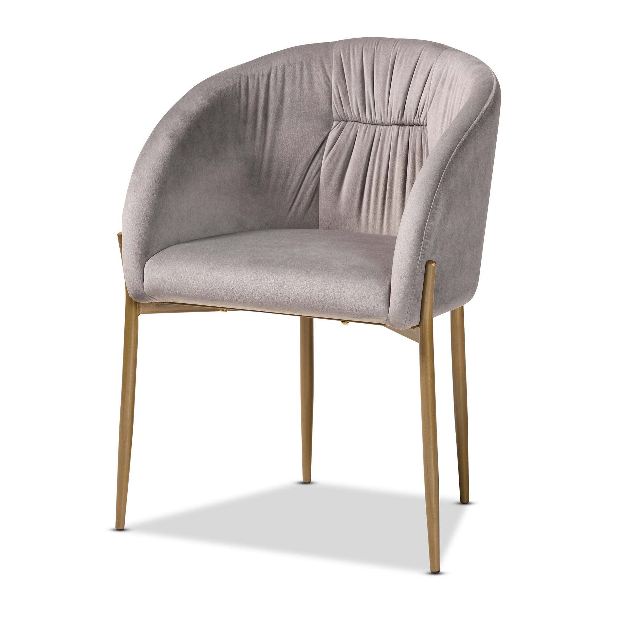 Baxton Studio - Ballard Modern Luxe and Glam Velvet Fabric Upholstered and Gold Finished Metal Dining Chair - Grey/Gold