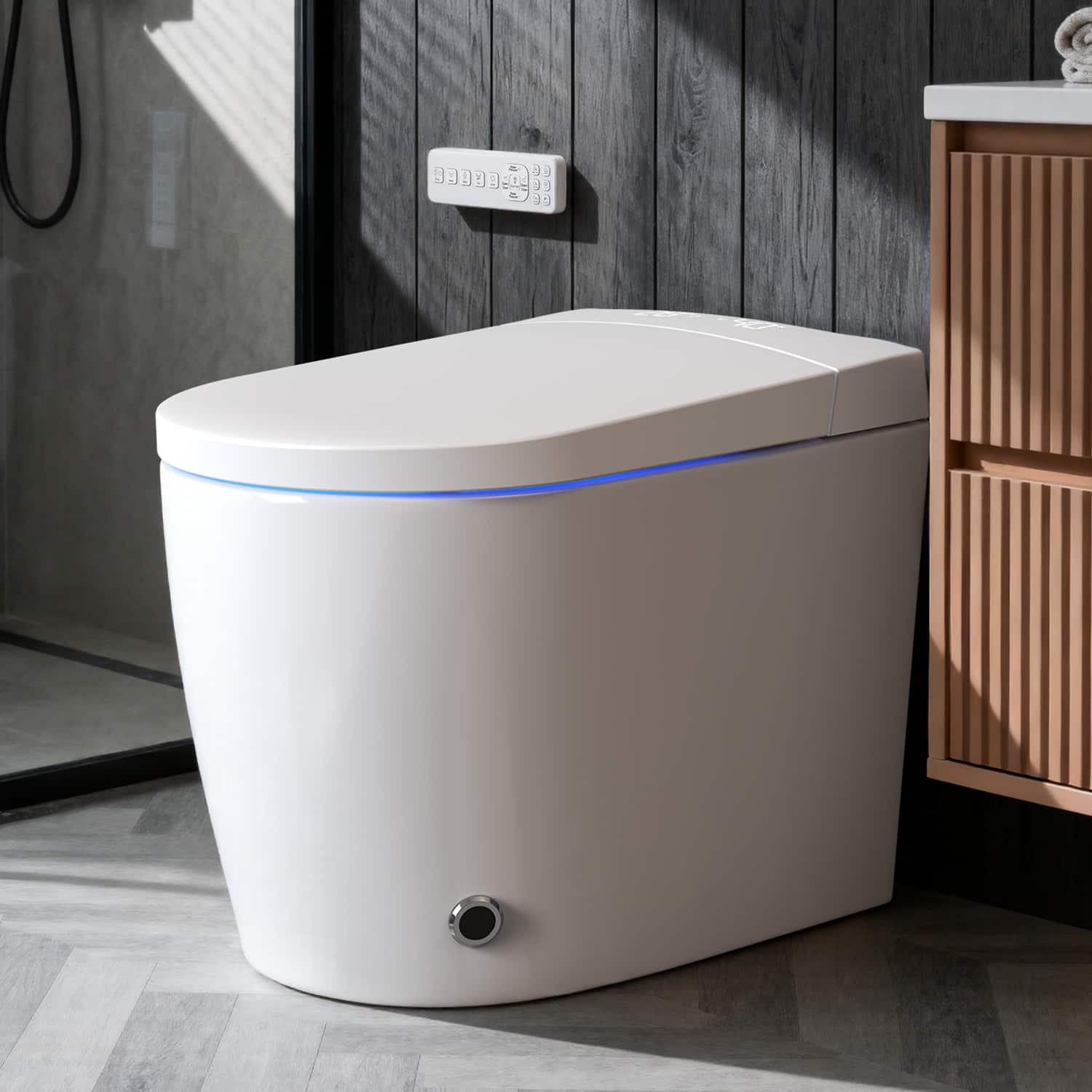 Koligey - Compact Smart Toilet with Bidet, Auto Open/Close Lid, Heated Seat, 1.28 GPF Flush, Warm Wash & Dryer - White