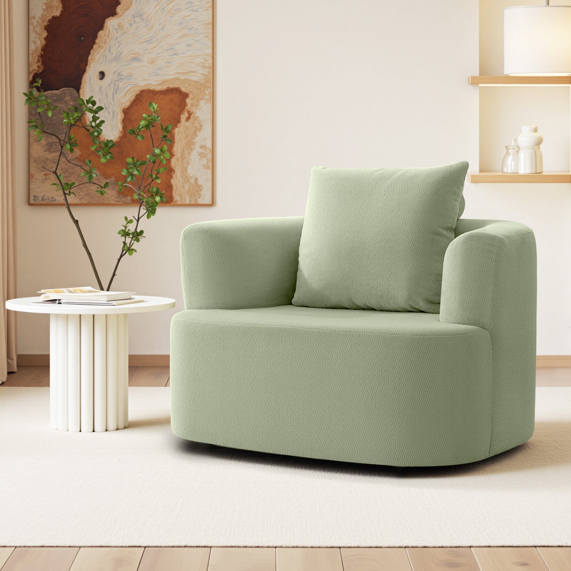 KERDOM - Plush Swivel Accent Armchair, Single Sofa Lounge Chair, Upholstered Reading Chair, Reception Room Seating Rotating Base - Green