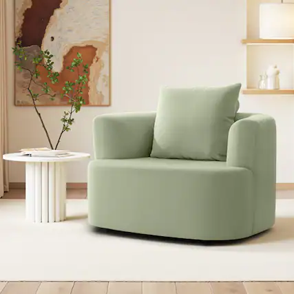 Front. KERDOM - Plush Swivel Accent Armchair, Single Sofa Lounge Chair, Upholstered Reading Chair, Reception Room Seating Rotating Base - Green.