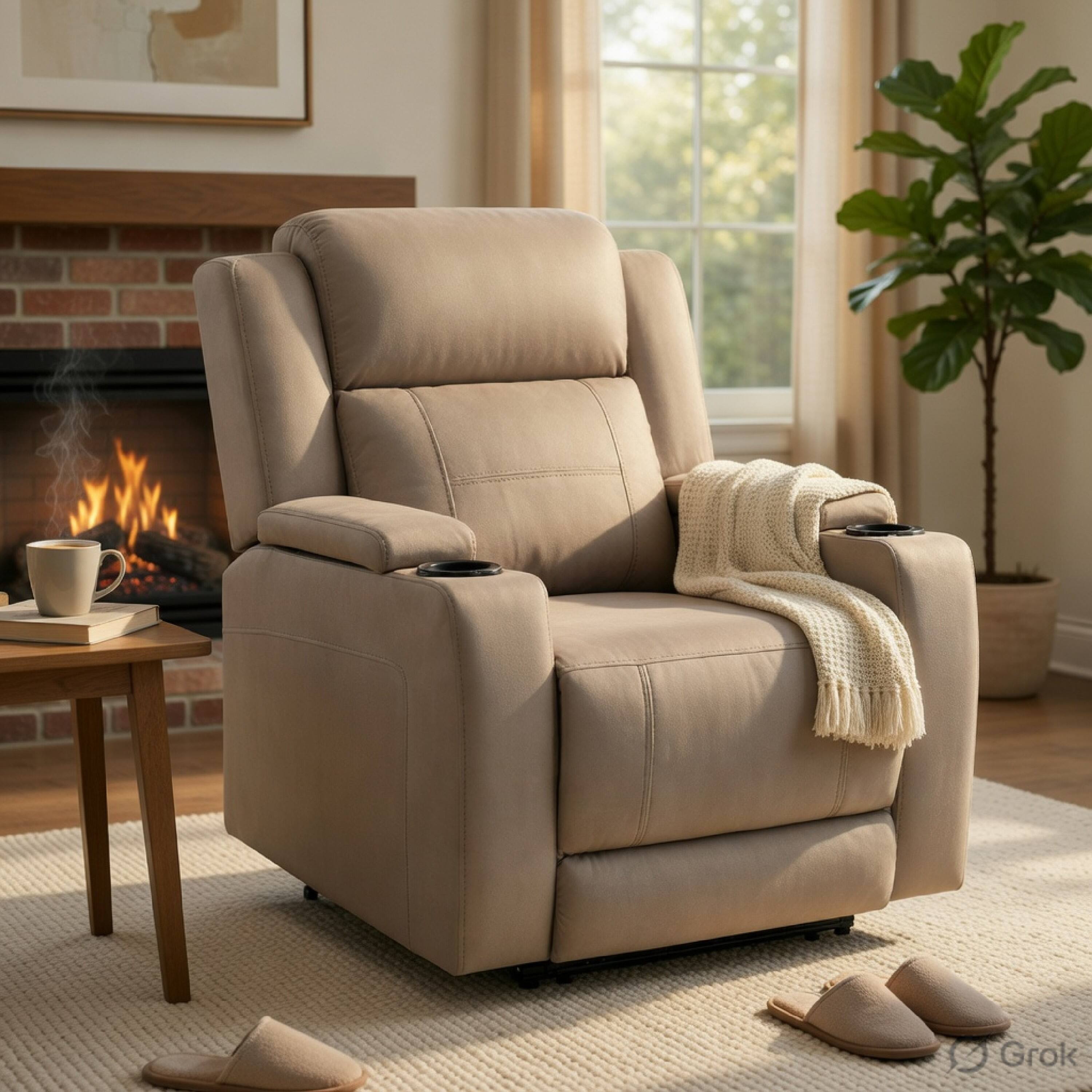 Alt View 4. Manhattan Lane - Jeja Power Motion Recliner Chair with Storage, Faux Camel Leather - Gray.