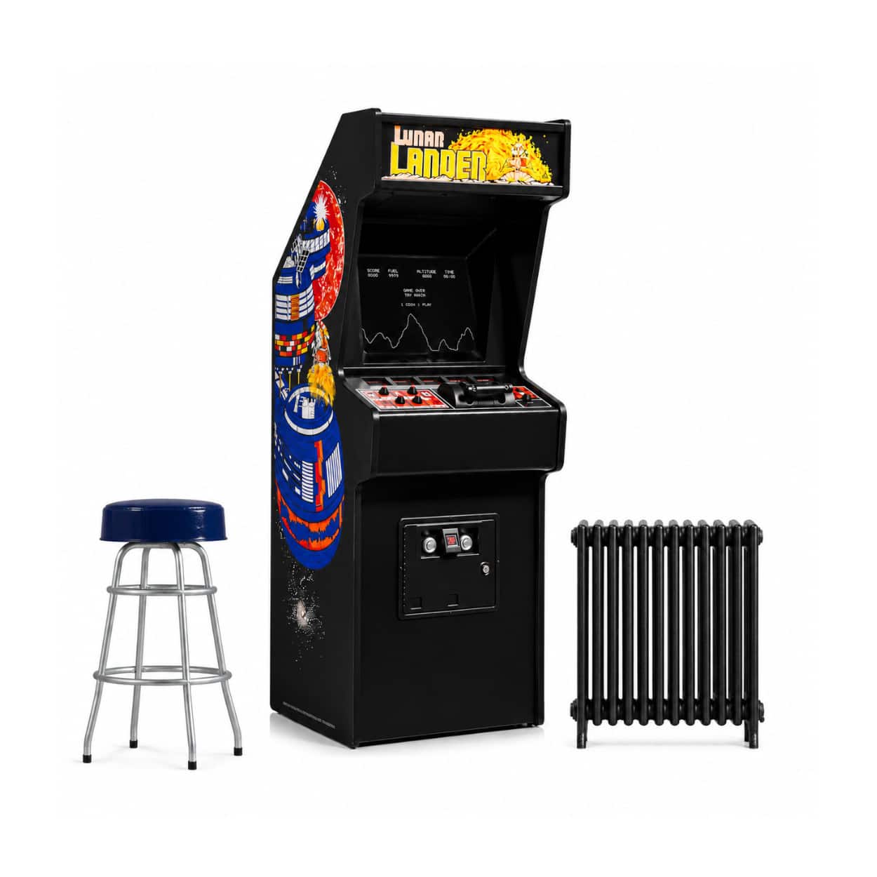 Lunar Lander Mini Arcade Bundle with Bar Stool and Radiator - Chrome [Digital]