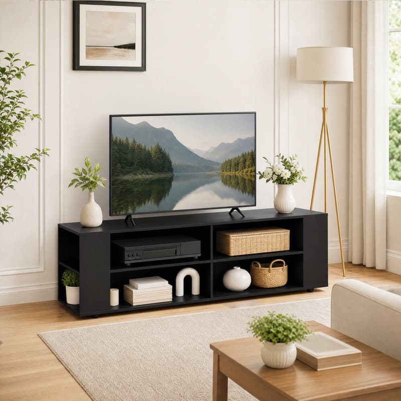 WELLFOR - Modern TV Stand for TVs up to 65 Inch, Entertainment Center Media Console Table with 8 Open Shelves - Black price history on PriceWatchPro