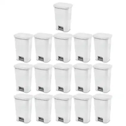 Front. Sterilite - Sterilite 11.9 Gal Rectangle Step On Trash Kitchen Wastebasket, White (16 Pack) - White.