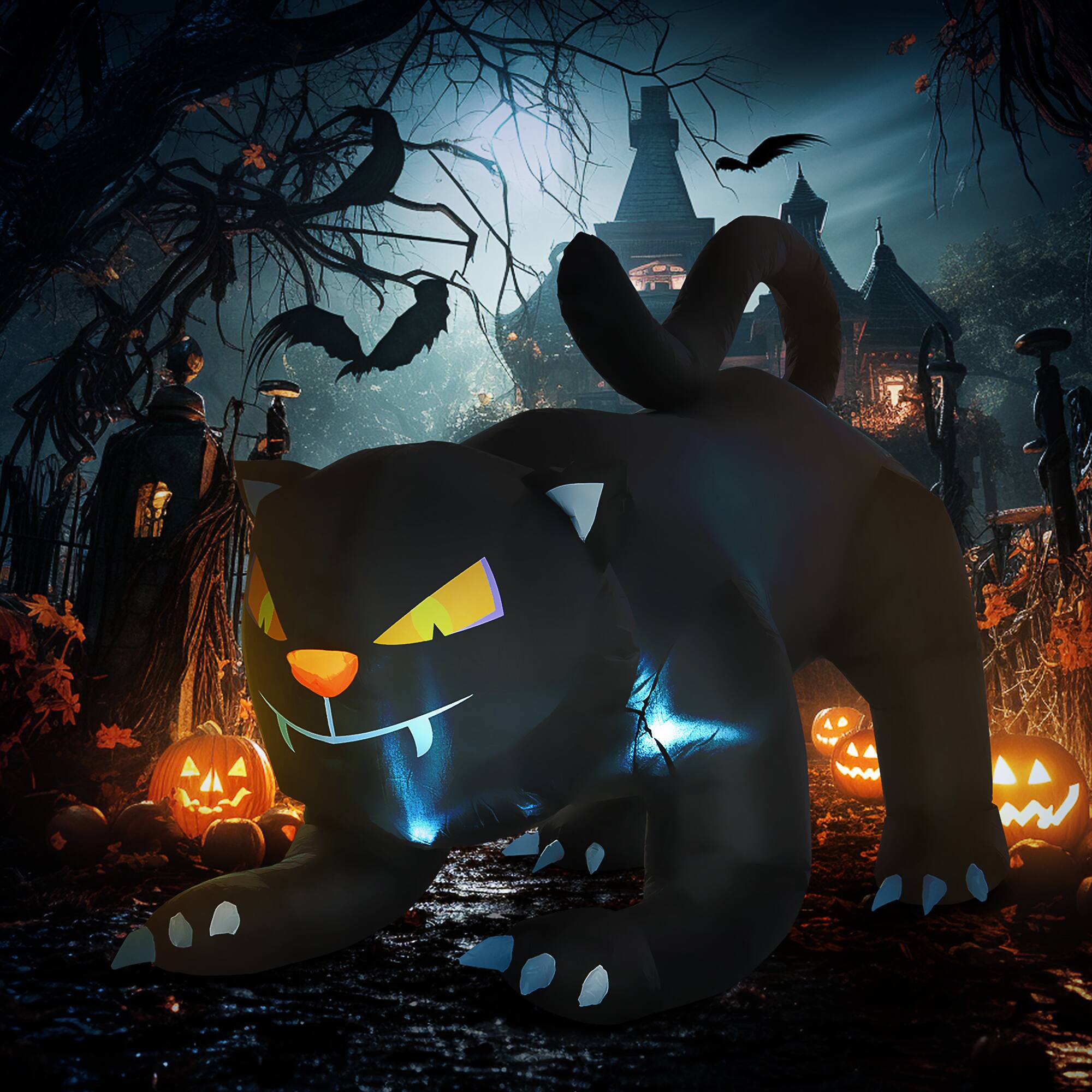 Alt View 1. Homcom - 6.2' Inflatable Halloween Black Cat, Blow Up Outdoor LED Yard Display, Waterproof - Black.