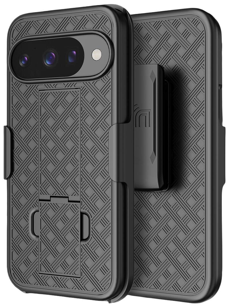 Alt View 2. Nakedcellphone - Combo for Pixel 10 / Pixel 10 Pro Phone - Slim Case with Stand and Belt Clip Holster - Black.