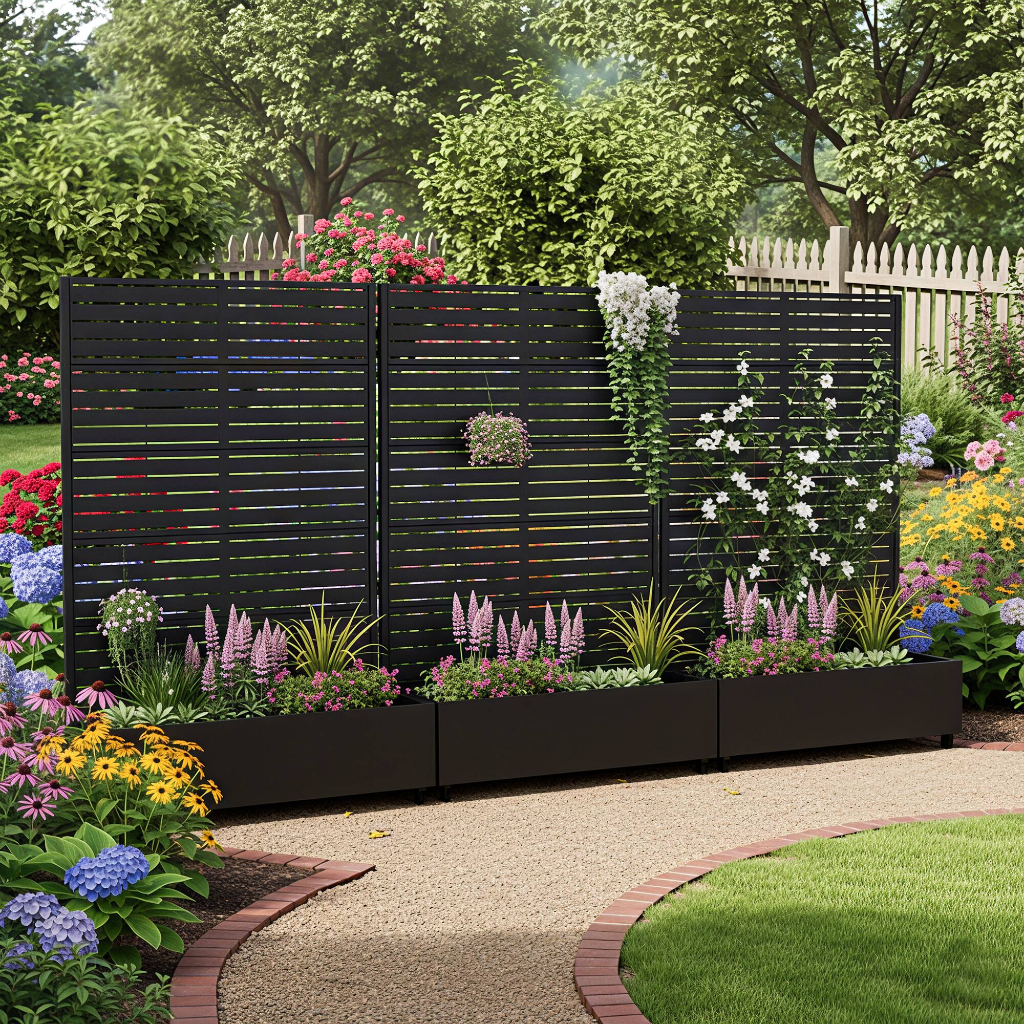 Alt View 2. PexFix - 72 in. H x 47 in. W Rectangle Metal Planter Box Raised Garden Beds with Trellis and Weels for Patio, 38 Gal Capacity - Black.