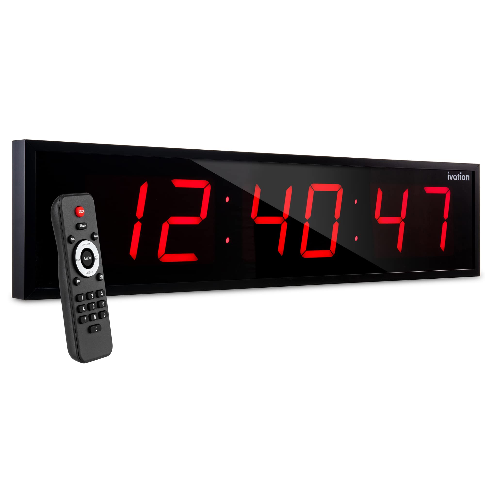 Ivation - Large Digital Clock, 48" Led Wall Clock with Stopwatch, Alarms, Timer, Temp & Remote - Red