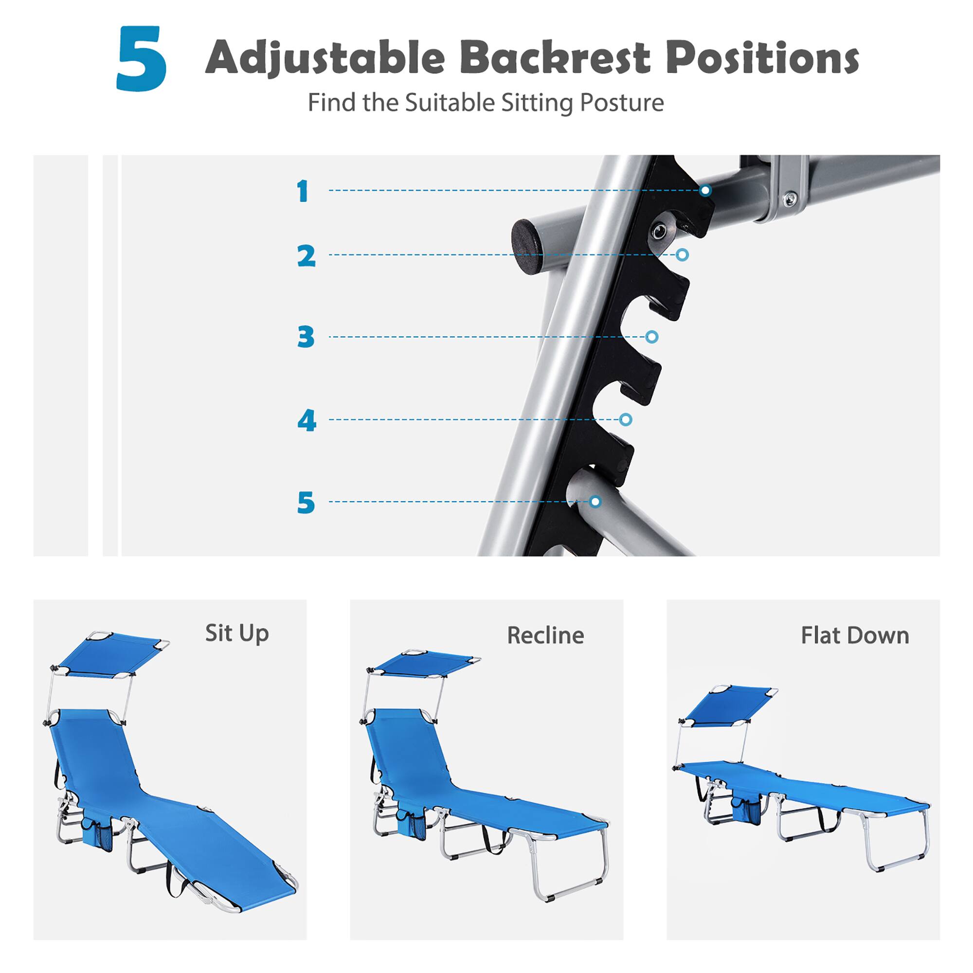 5 Adjustable Backrest Positions
Find the Suitable Sitting Posture
1 2 3 4 5
Sit Up
Recline
Flat Down