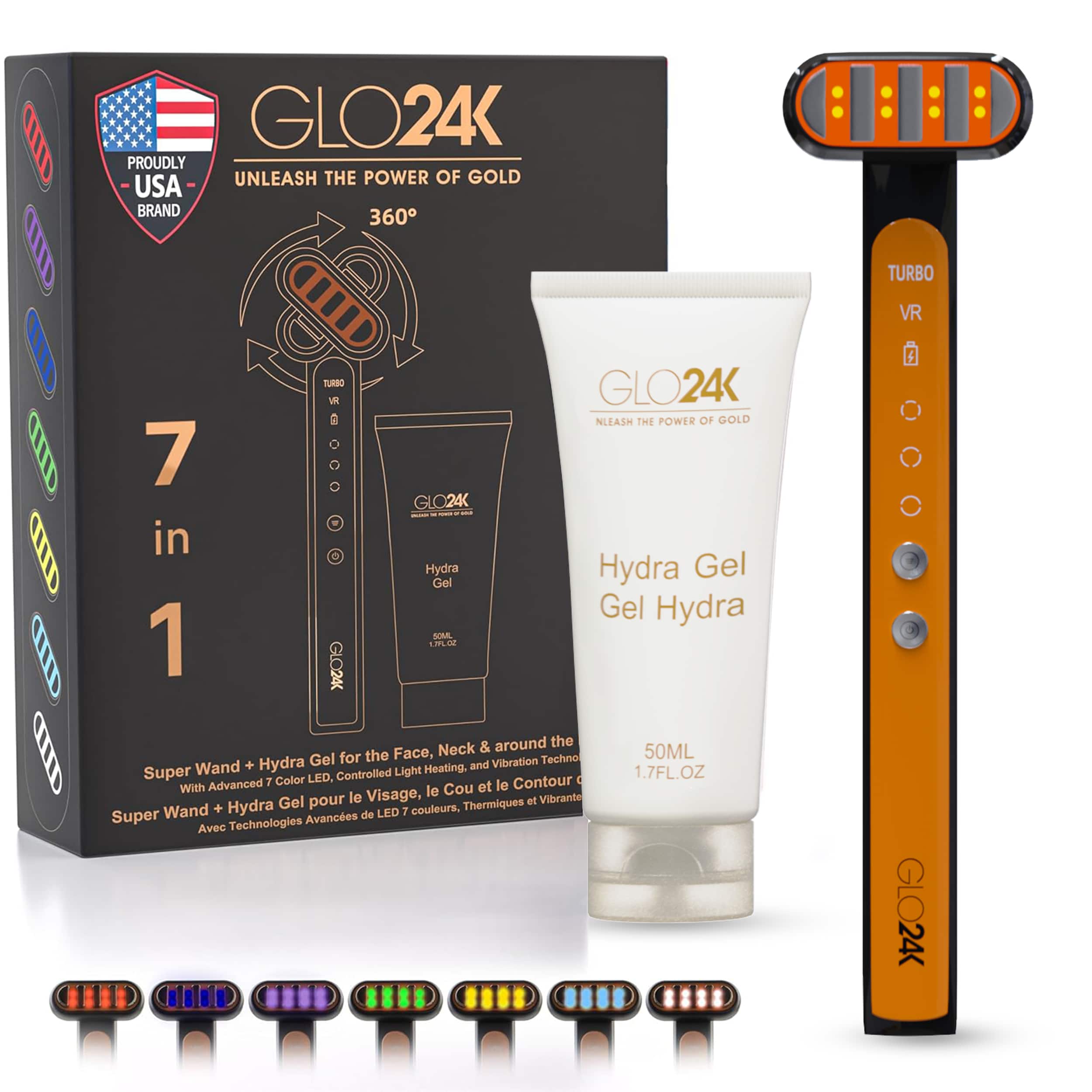 GLO24K - 7 Color LED Super Wand + Hydra Gel