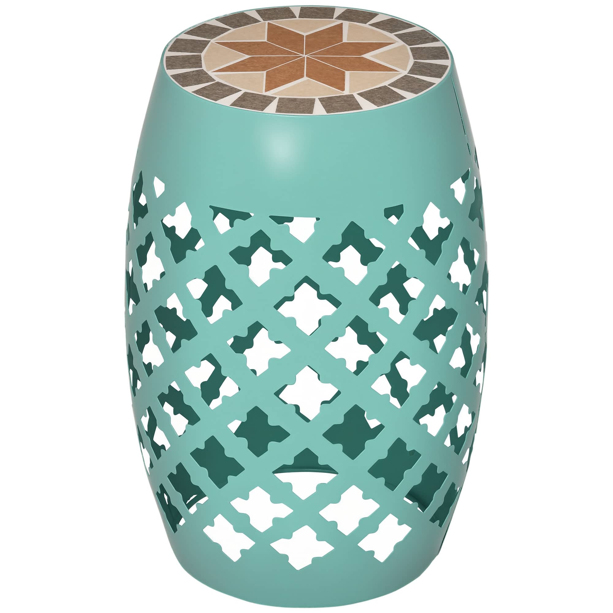 Outsunny - Outdoor Stool, 12" Round Patio Side Table, Mosaic Accent Plant Stand for Garden - Blue