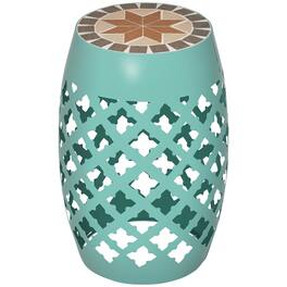 Outsunny - 12" Patio Round Side Table, Outdoor Footstool, Garden Mosaic Accent Side Table, Plant Stand - Blue