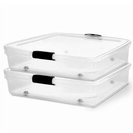 Homz - 56 Qt Full/Queen Underbed Clear Plastic Latching Storage Container, 2 Pack - Gray