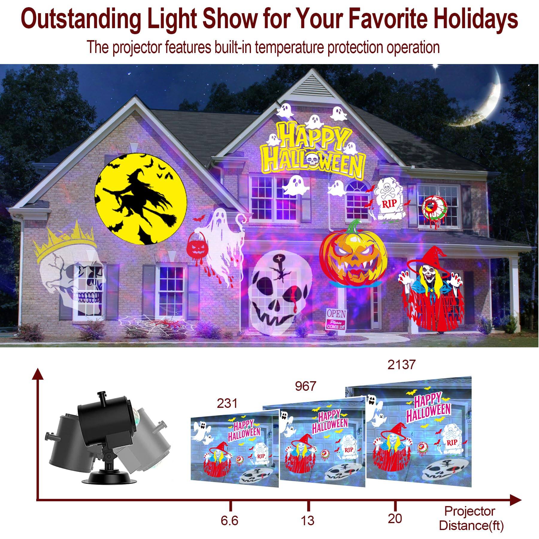 Dazzed Corner Halloween Projector, 8 Patterns & Themes, Waterproof ...