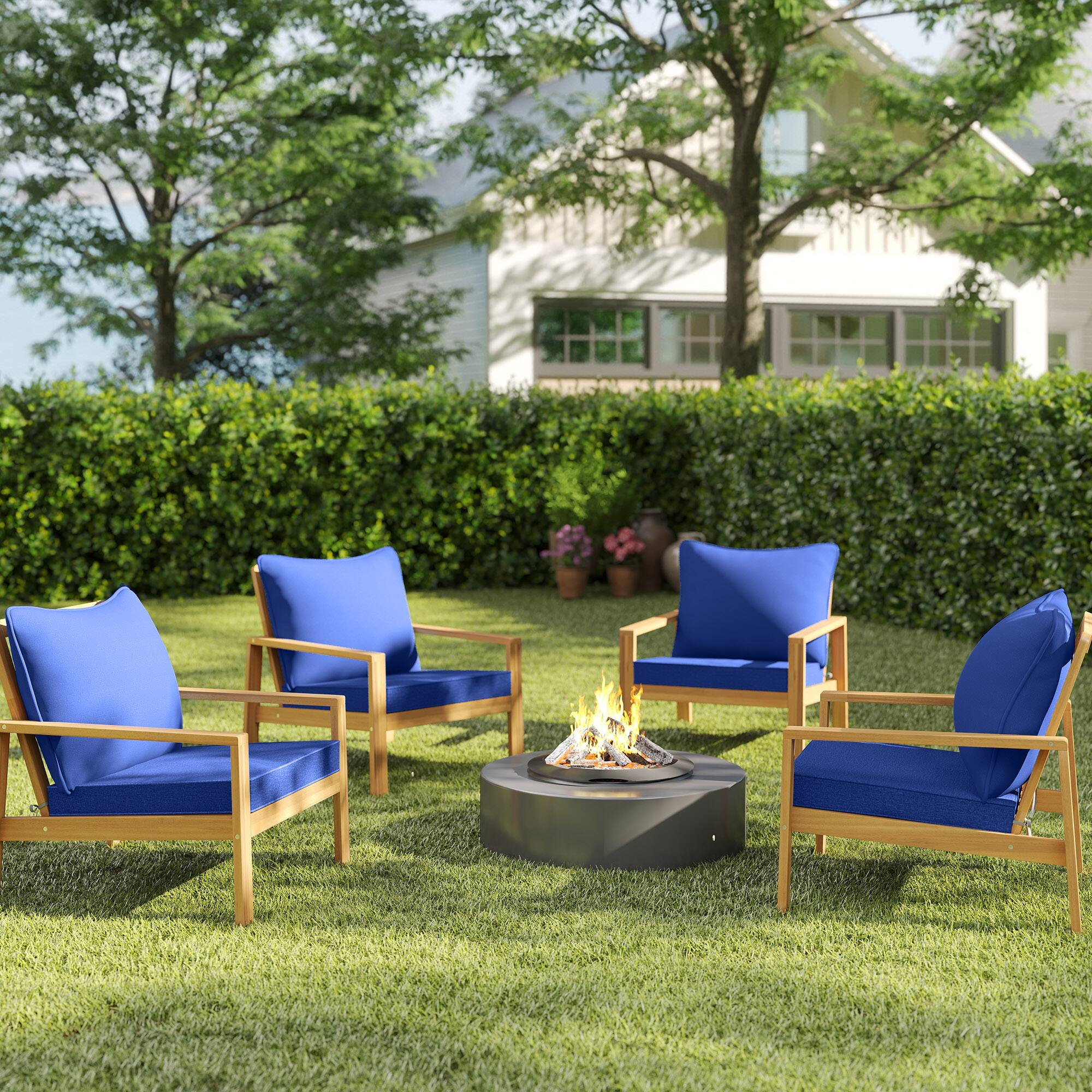 Alt View 7. Outsunny - Chair Cushions Set of 4 with Seat & Backrest, Fade Resistant Seat Replacement Cushion Set - Navy Blue.