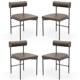 Gymax - Dining Chair Set of 4 Faux Leather Upholstered Kitchen Side Chair w/ Curved Grey - Gray