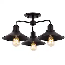Jonathan Y - Calvin 18.5" 3-Light Iron Industrial LED Semi Flush Mount, Oil Rubbed Bronze - Oil-Rubbed Bronze