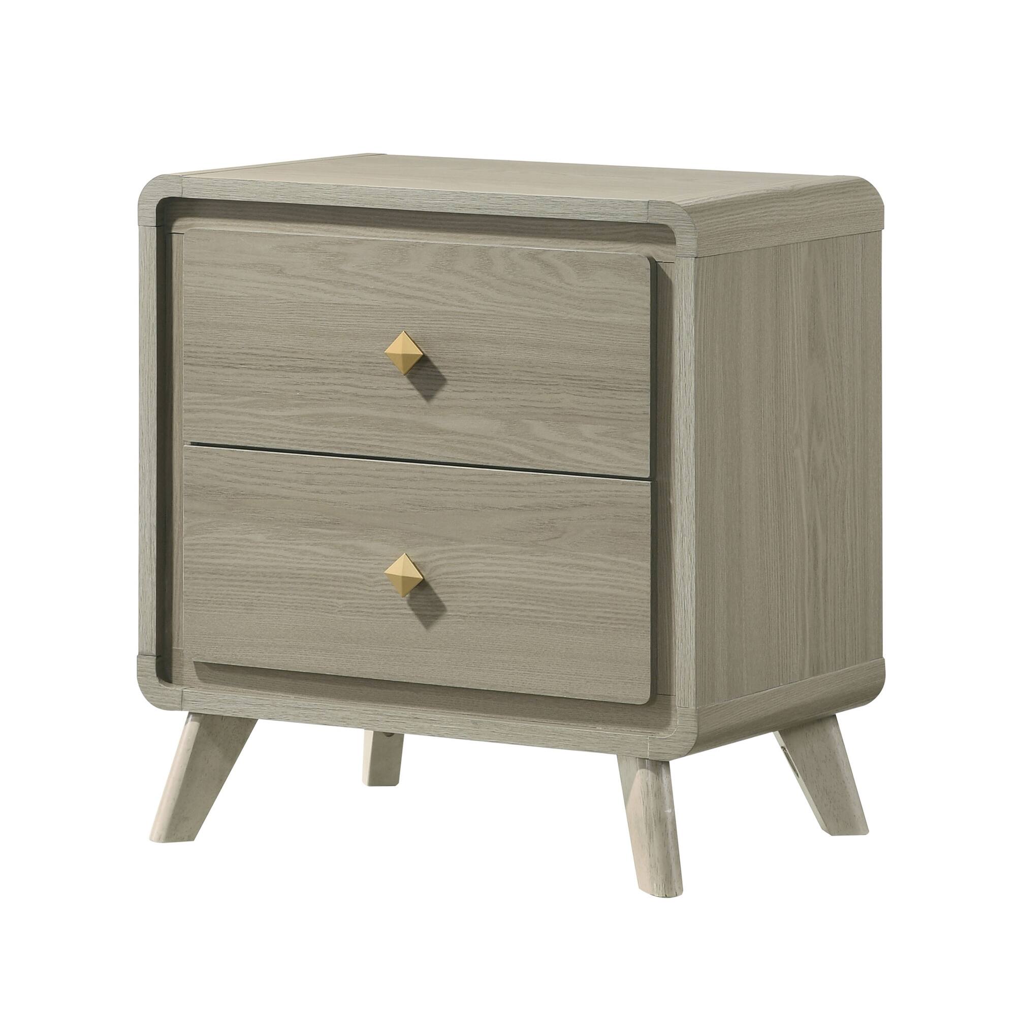 Front. Vaczon - 25" Nightstand with Storage, 2-Drawer Bedside Table for Bedroom Easy Slide - Gray.