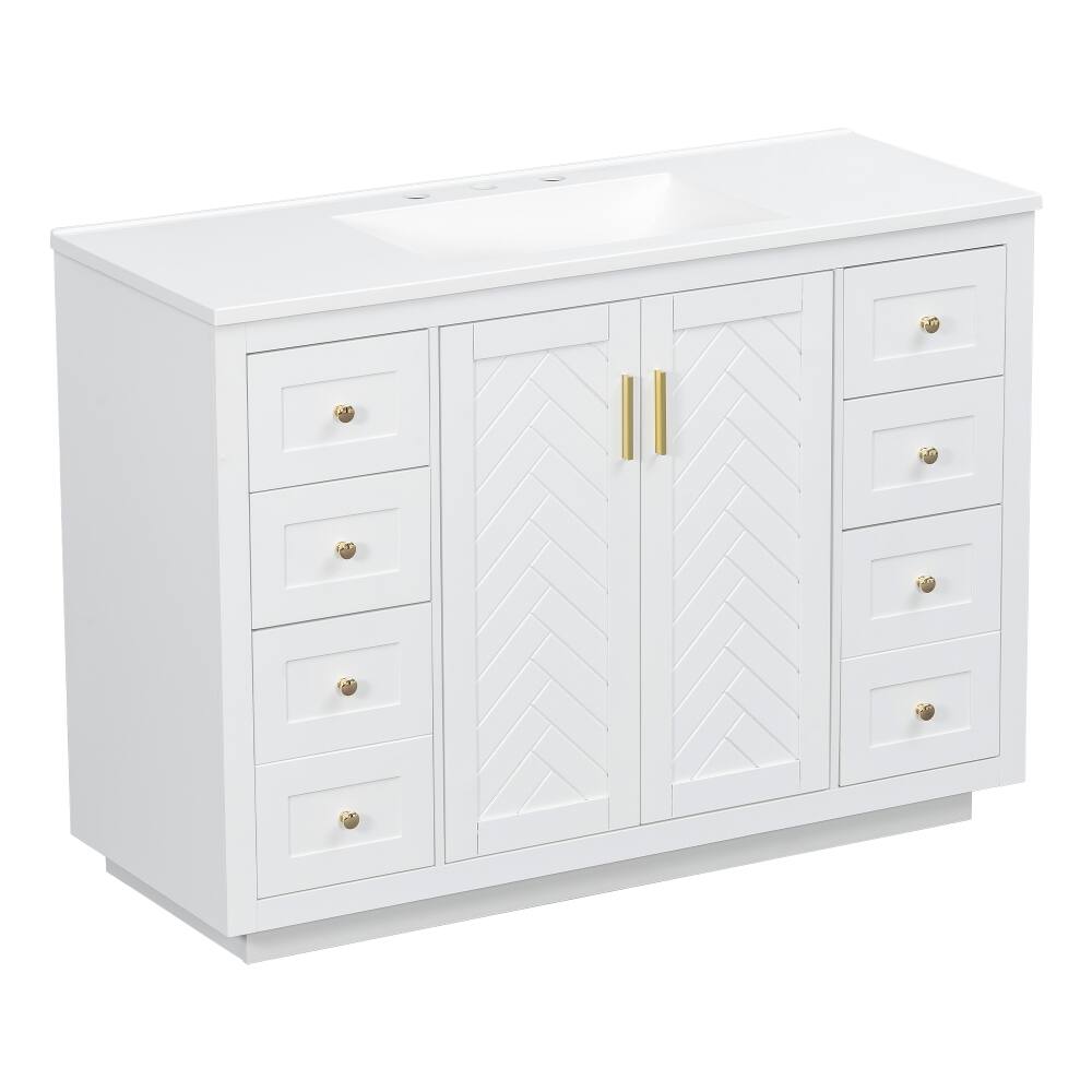 Alt View 6. Loheer - Loheer 48 inch bathroom vanity with sink White Freestanding MDF Cabinet Gold Handles - White.