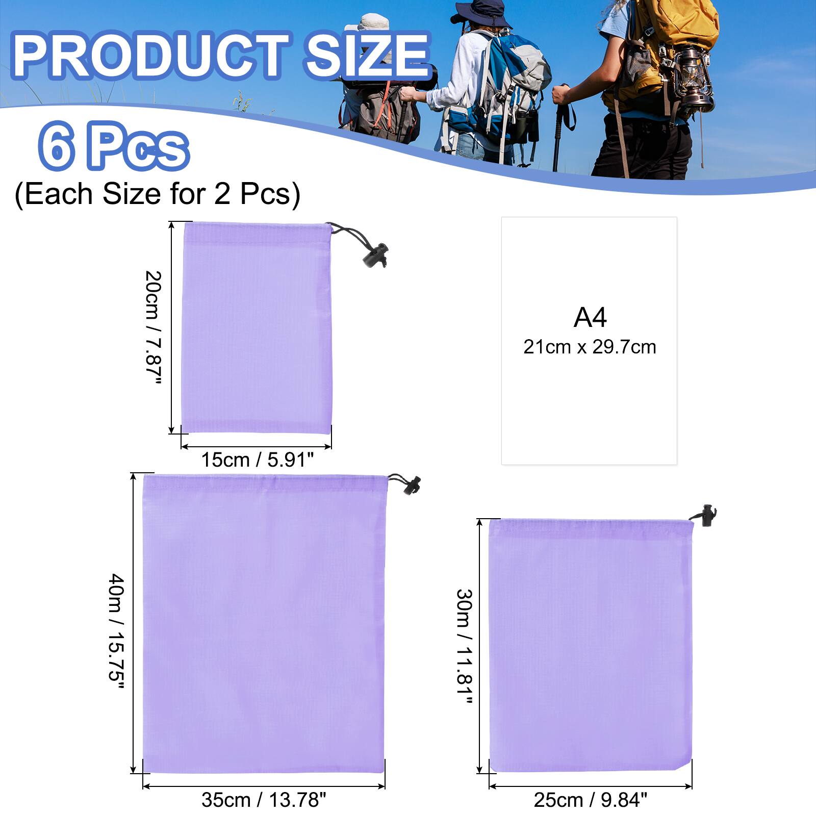 PRODUCT SIZE

6 Pcs (Each Size for 2 Pcs)

- 20cm / 7.87"
- 15cm / 5.91"
- 40m / 15.75"
- 35cm / 13.78"
- 30m / 11.81"
- 25cm / 9.84"

A4
21cm x 29.7cm