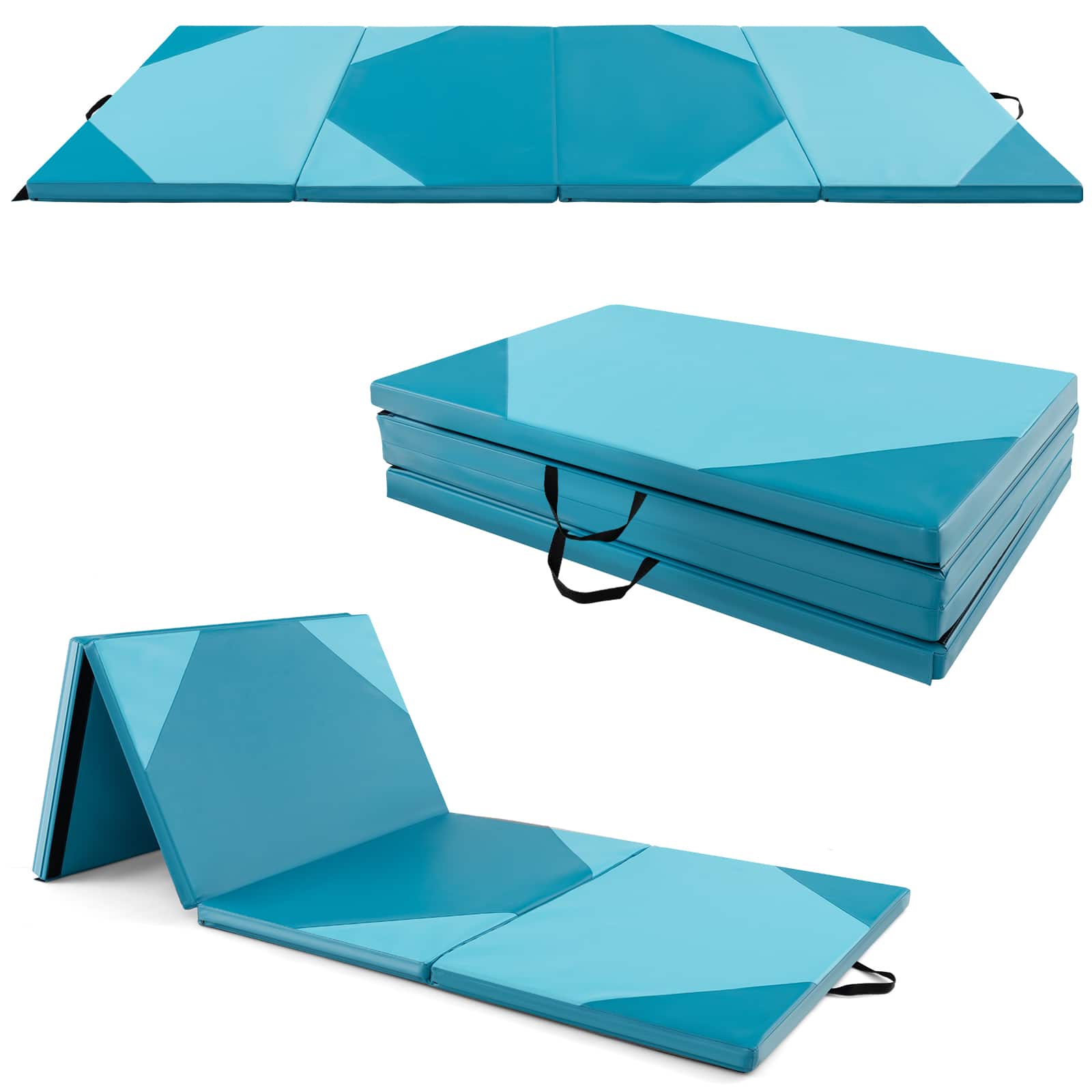 Front. Costway - Costway 10' x 4' x 2" 4-Panel Folding Gymnastics Exercise Mat w/ Hook & Loop Fasteners - Blue.