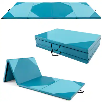 Front. Costway - Costway 10' x 4' x 2" 4-Panel Folding Gymnastics Exercise Mat w/ Hook & Loop Fasteners - Blue.