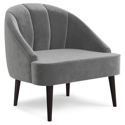 Front. Simpli Home - Harrah 33 inch Wide Contemporary Accent Chair in Smoky Grey Velvet fabric - Smoky Grey.