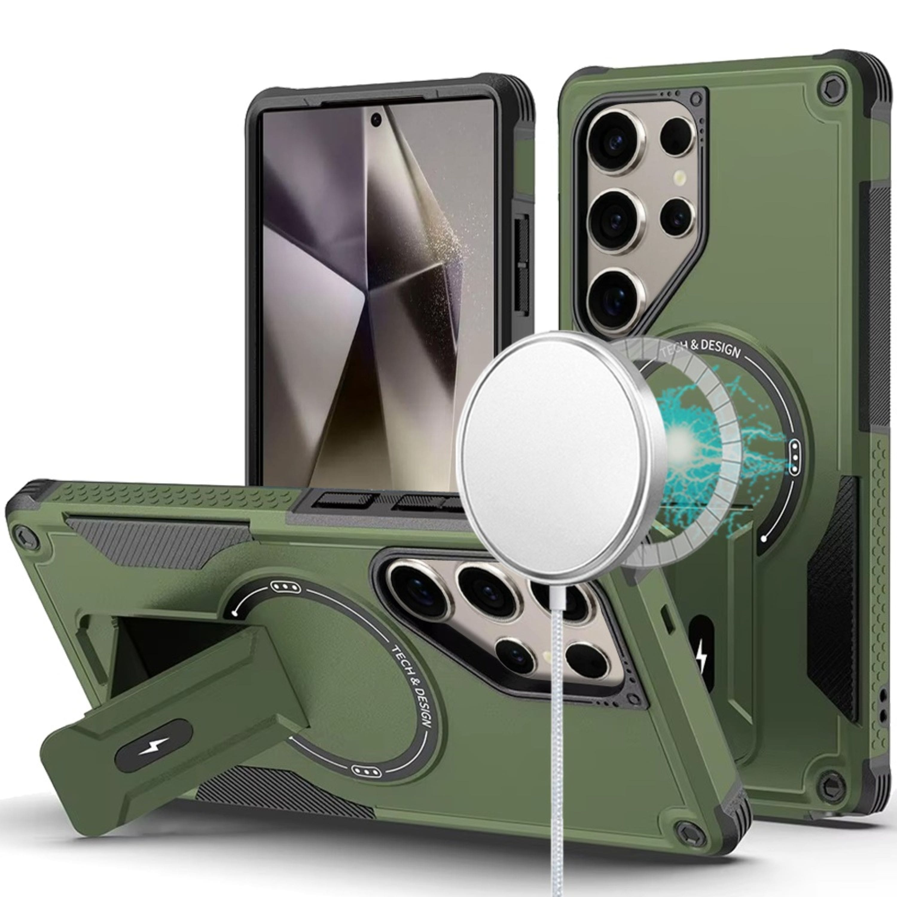 Kitcheniva - Magnetic Circle Rugged Grip Kickstand Plus Tempered Glass For Samsung S25 Ultra Case - Midnight Green price history on PriceWatchPro