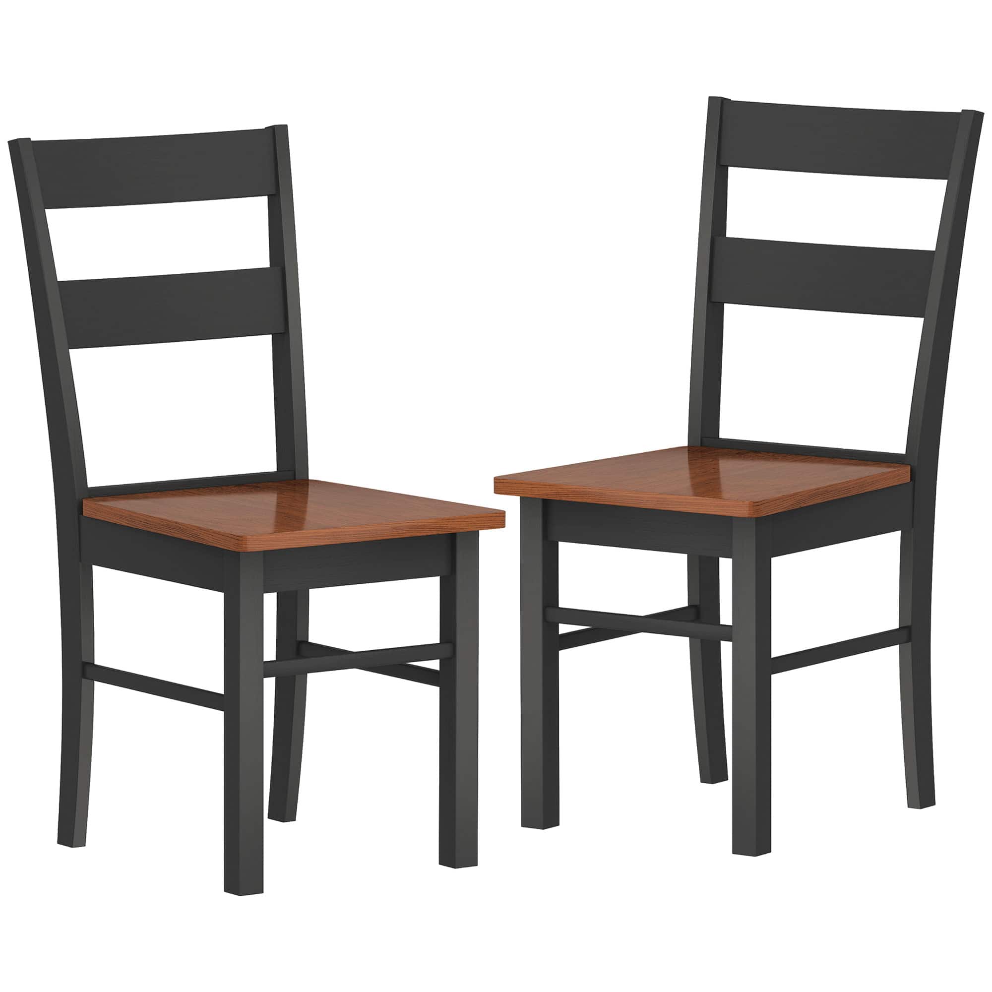 Homcom - Dining Chairs Set of 2, Farmhouse Kitchen Chairs with Open Back, Rubber Wood Seating - Black