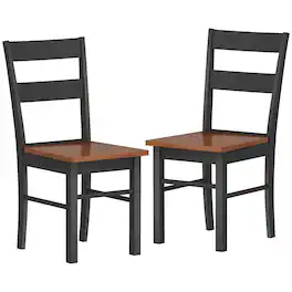 Homcom - Dining Chairs Set of 2, Farmhouse Kitchen Chairs with Open Back, Rubber Wood Seating - Black