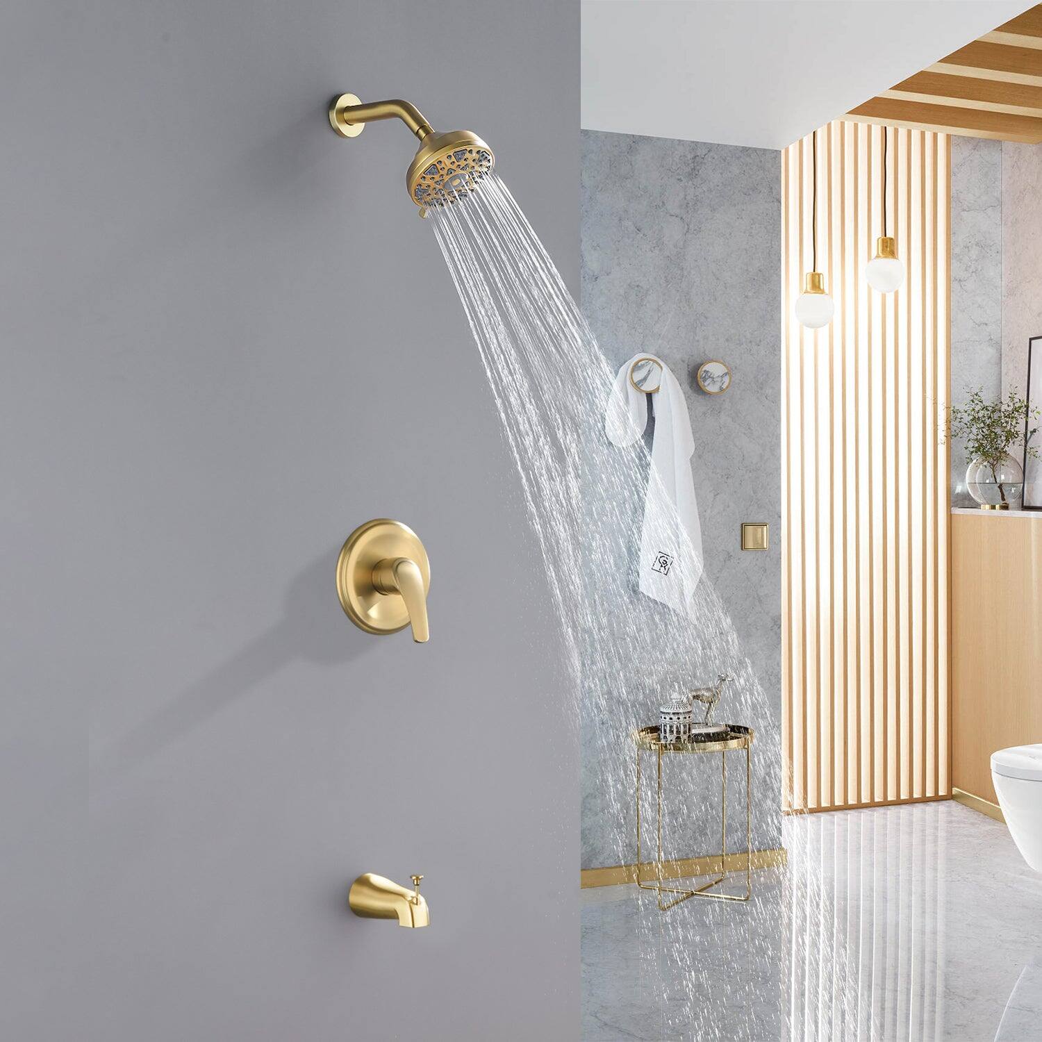 Alt View 3. Boyel Living - Brushed Gold Shower Set with cUPC Pressure Balance Valve 6 Function ABS Shower Head and High Flow Tub Spout - Brushed Gold.
