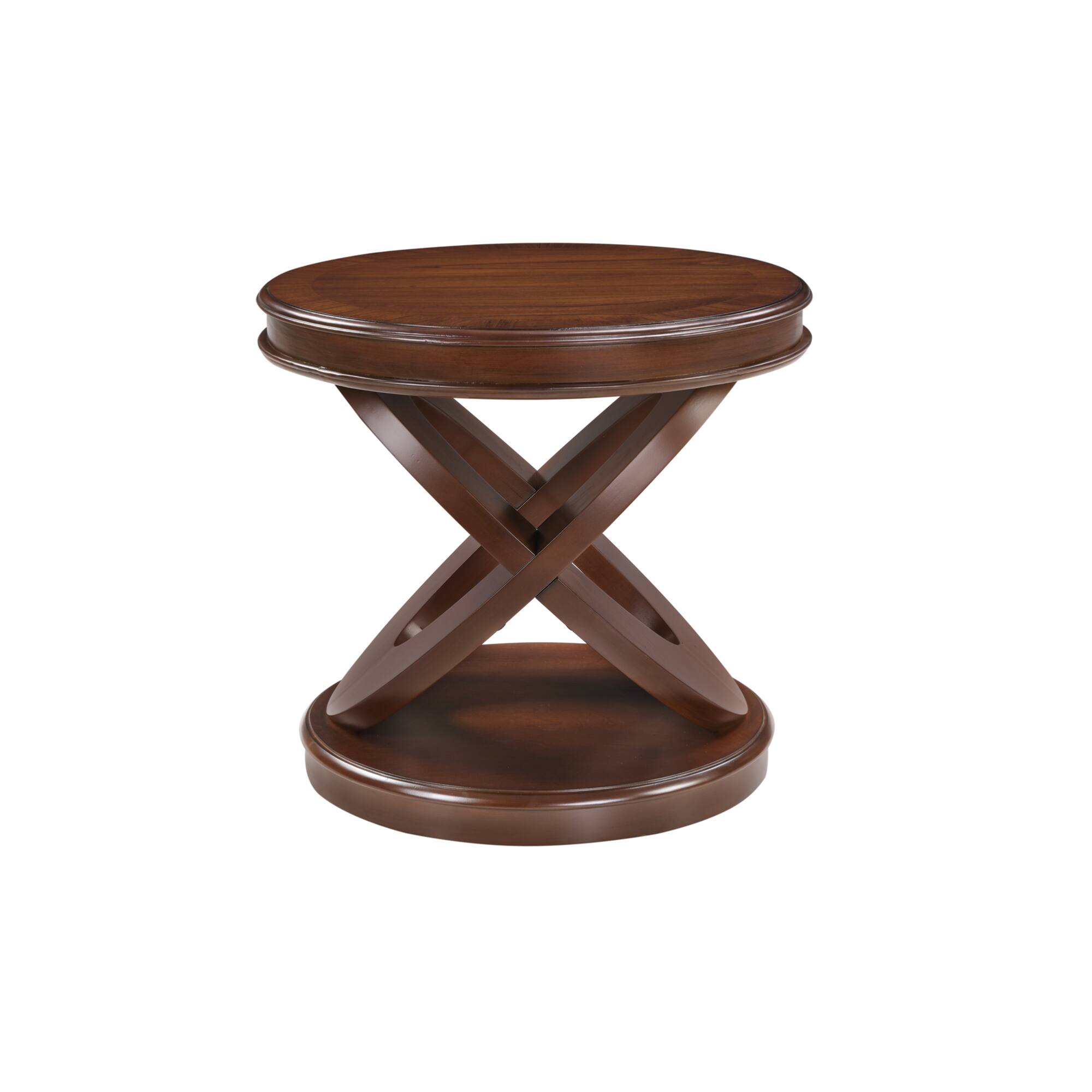 Alt View 5. GOODSILO - Retro Round Wooden End Table with X-Shape Base for Living Room or Dining Area - Walnut.