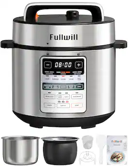 Fullwill - Fullfill 5Qt & 6Qt Dual Pot Electric Pressure Cooker, 12-in-1 Multi-Cooker, Stainless Steel & Ceramic Inner Pots, 1000W - Silver