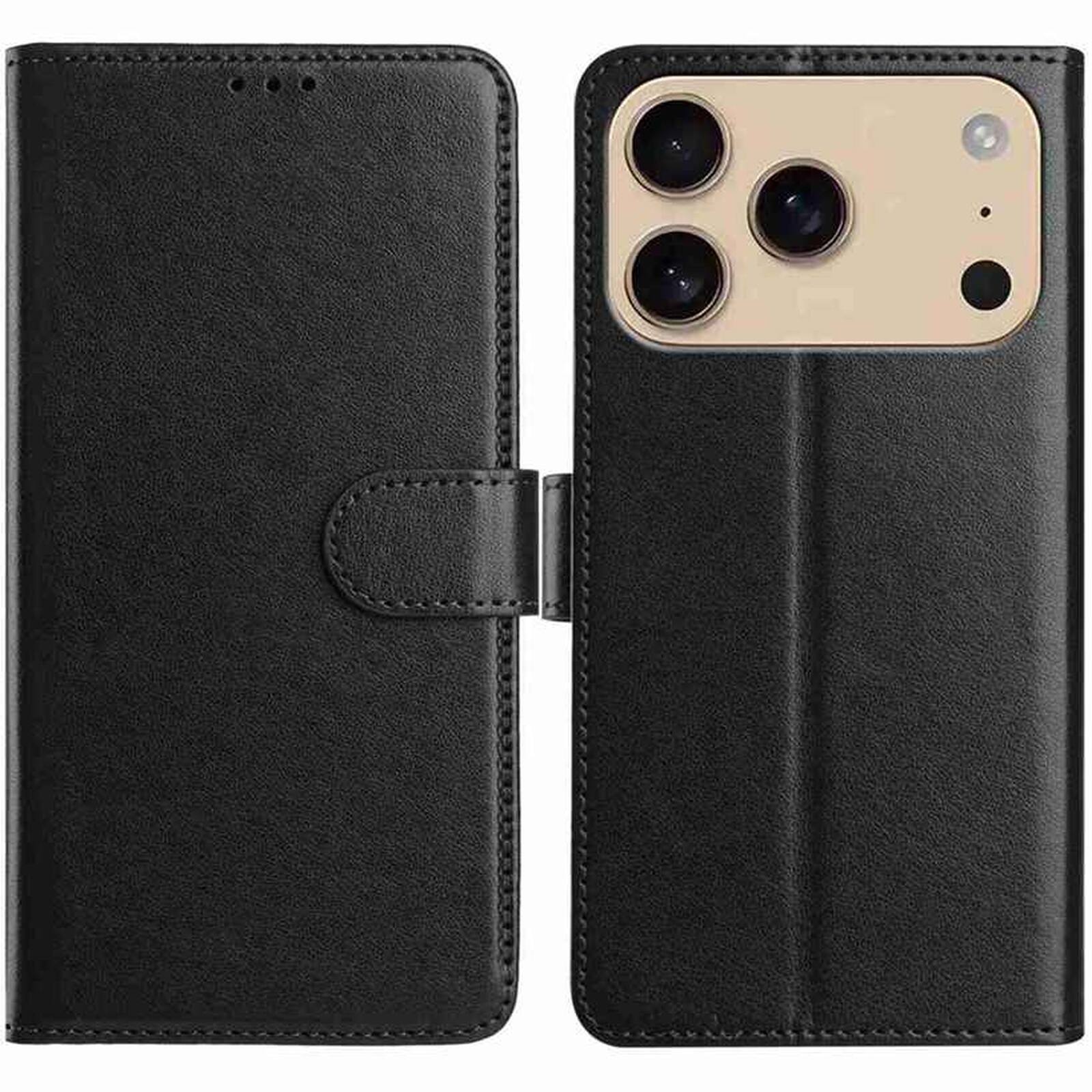 Angle. UUCOVER - Folio Wallet Case for Apple iPhone 17 Pro with Card Slots Cash Holder, Shockproof PU Leather Flip Stand Slim Phone Cover - Black.