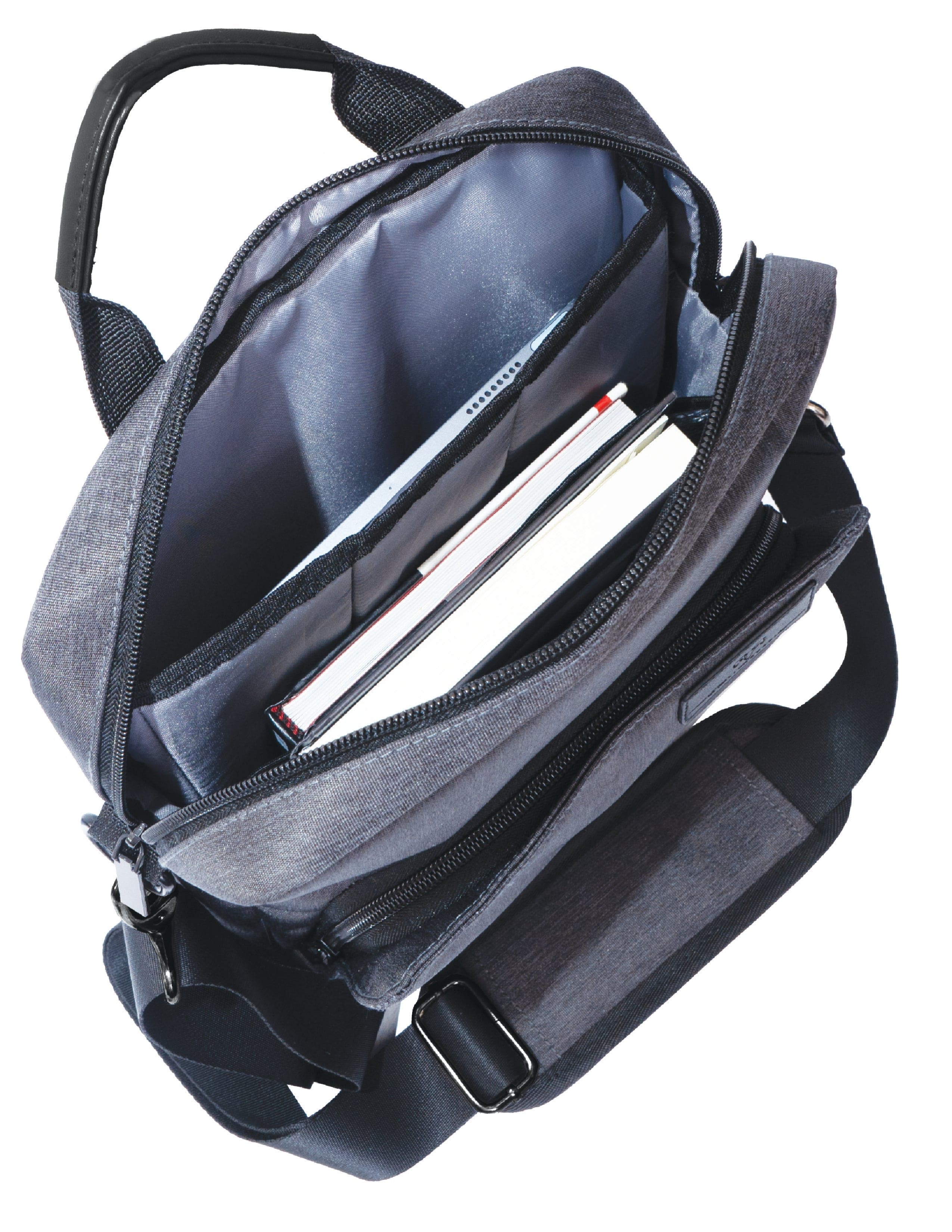 Back. Jack Abrahams - Jack Abrahams 12-Inch Twill Messenger Bag with Tablet Sleeve - Stylish and Functional - black.