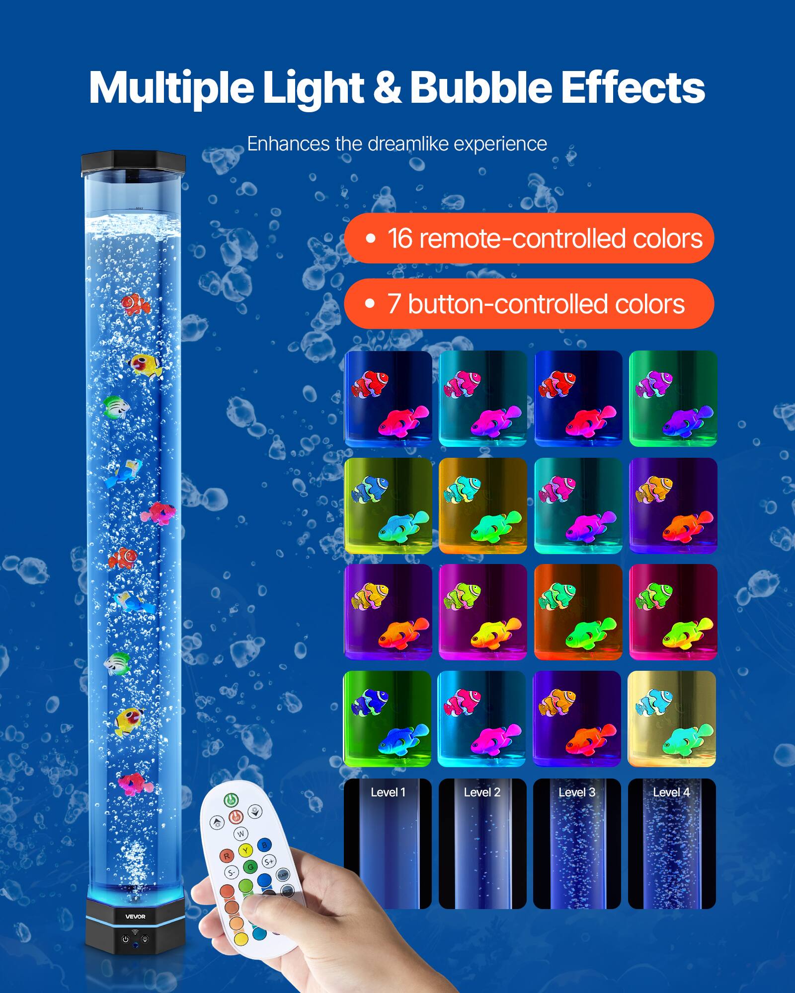 VEVOR Sensory Bubble Tube Lamp, 3.3 ft Bubble Fish Tube, Sensory