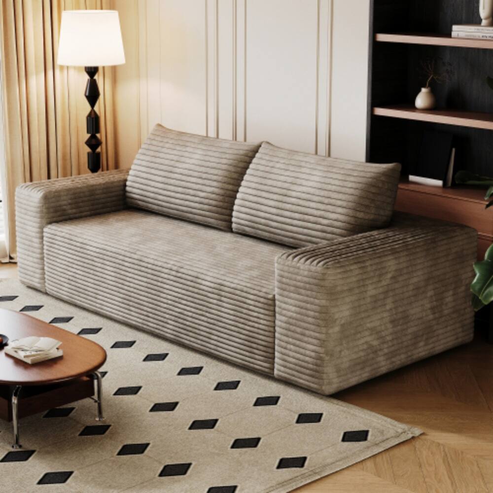 Angle. LUCKY ONE - 71" 3-Seater Corduroy Deep Seat Sofa Loveseat No Assembly for Living Room Bedroom - Camel.