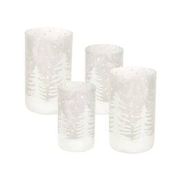 BreeBe - Frosted Votive Candle Holder with Snowy Forest (Set of 4) - Clear