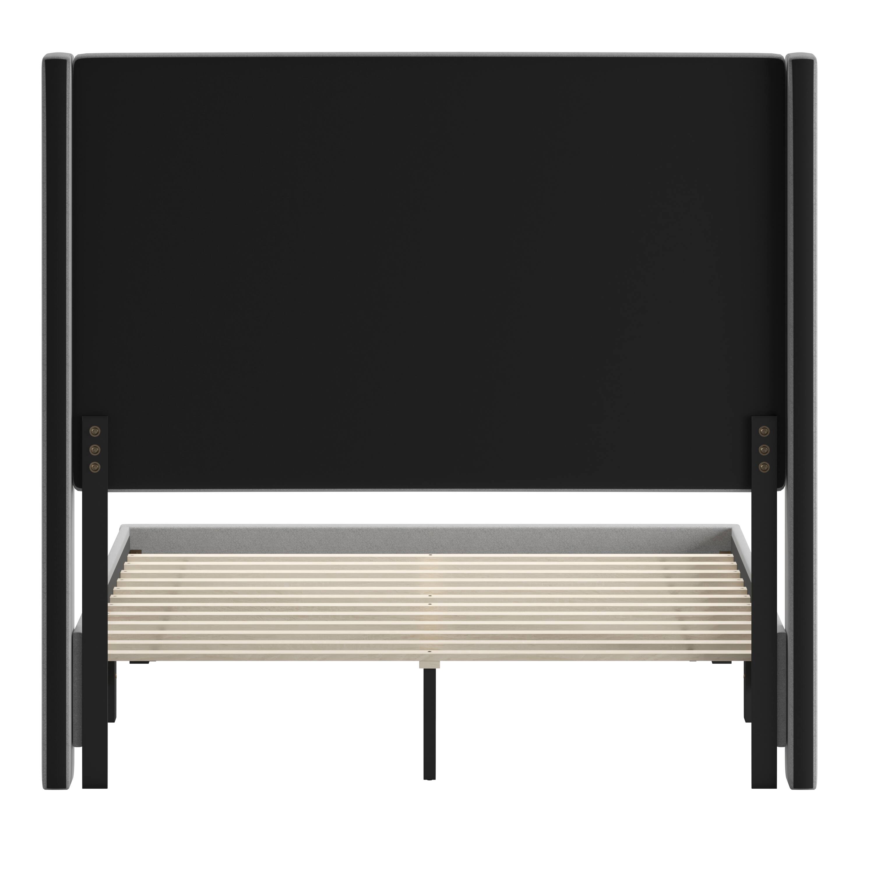 Alt View 7. Emma + Oliver - Nora upholstered Platform Bed with Plush Padded Wingback Headboard and Wood Support Slats - No Box Spring Needed - Gray.