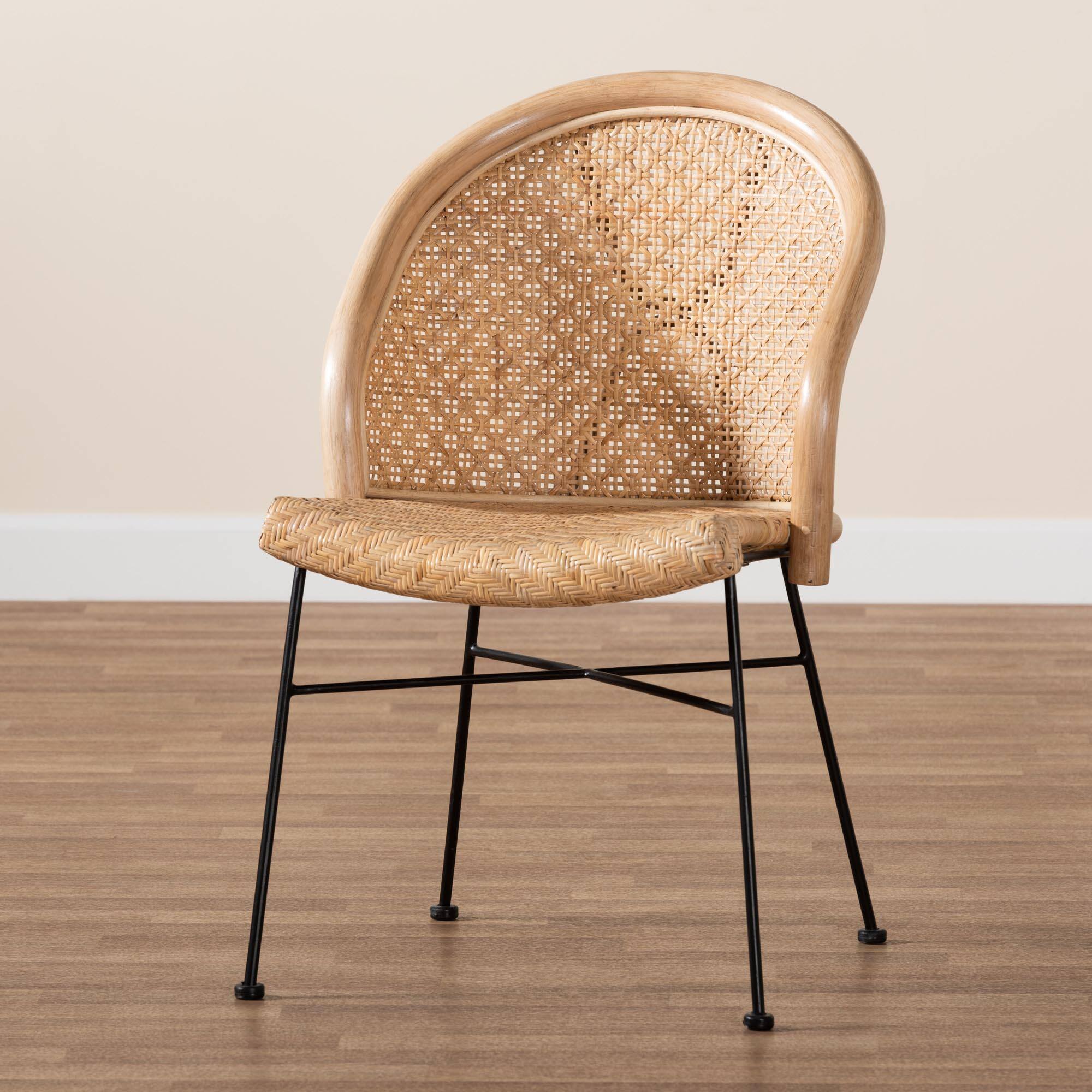 Alt View 5. bali & pari - Lisa Modern Bohemian Rattan and Metal Dining Chair - Natural Brown/Black.