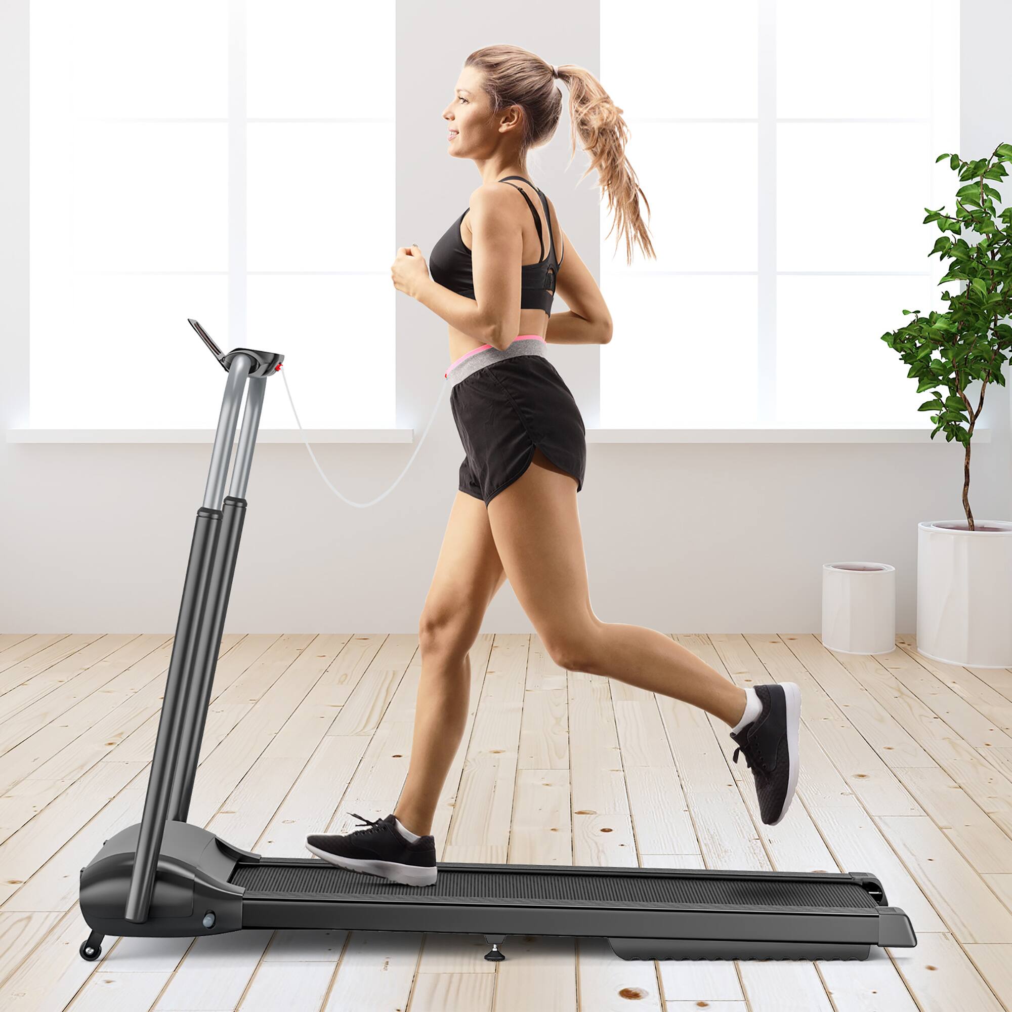 Alt View 2. Costway - Costway 3HP Folding Treadmill Compact Walking Jogging Machine W/Touch Screen APP Control - Black.