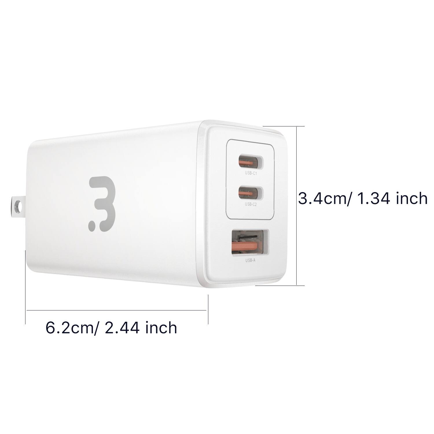 3 USB-C1 USB-C2 USB-C3  
3.4cm/ 1.34 inch  
6.2cm/ 2.44 inch