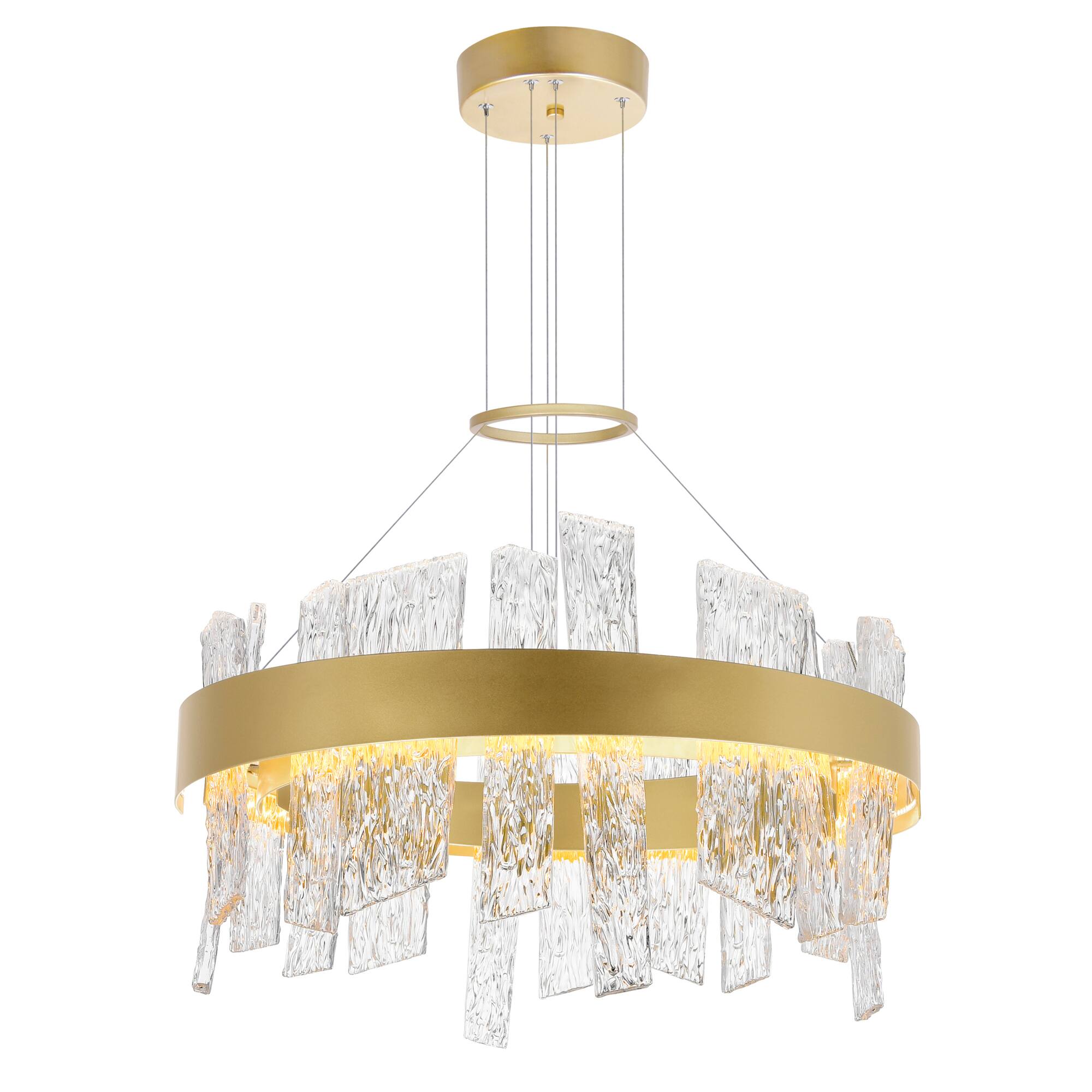 Left. CWI Lighting - Guadiana 24 in LED Satin Gold Chandelier - Satin Gold.