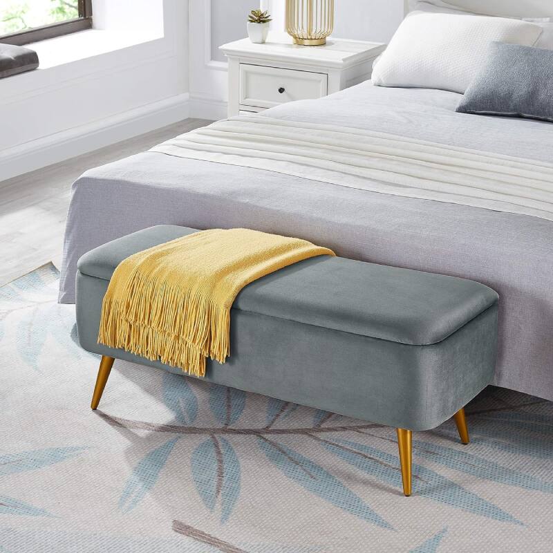 Alt View 3. Lumina Wise - Upholstered Metal Frame Ottoman Storage Bench - Gray.