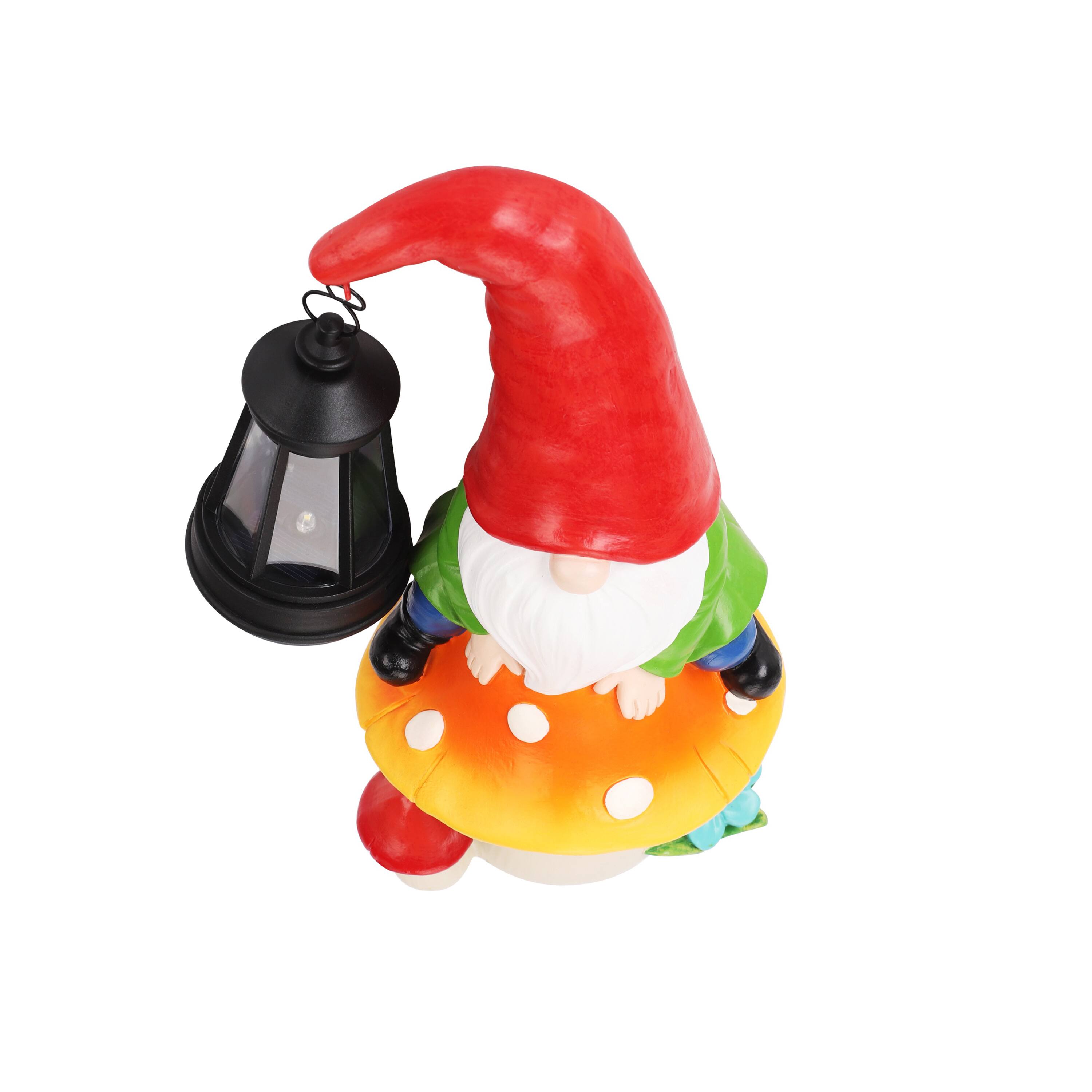 Alt View 6. Techko - Pip Mushcap Outdoor Solar Gnome Statue with Integrated LED Lantern.