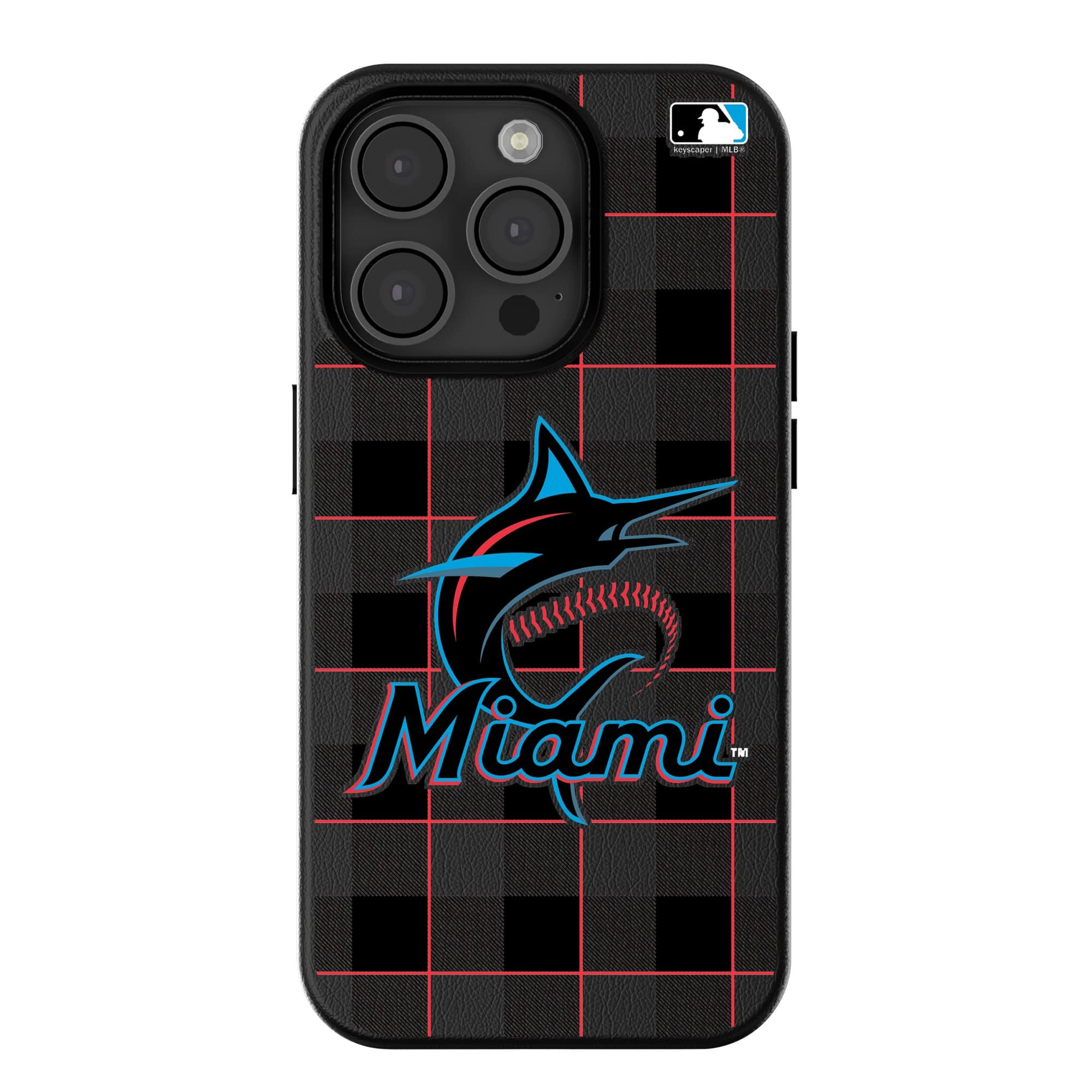Keyscaper - MLB - Miami Marlins Plaid Magnetic Bump iPhone Case - 15 - Black price history on PriceWatchPro