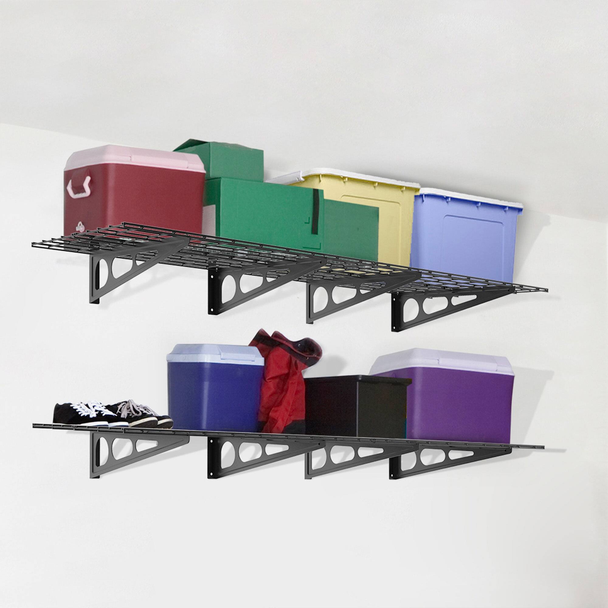 Alt View 3. Fleximounts - 36 in. W x 24 in. D Steel Garage Wall Shelf (4-Pack) - Black.